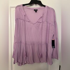 a.n.a Purple Long Sleeve Ruffled Blouse